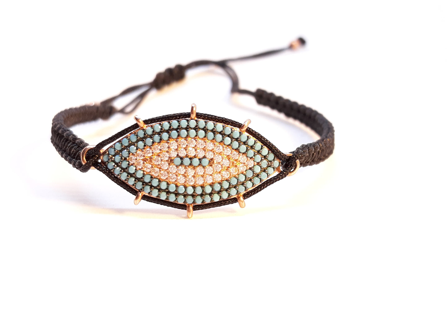 Evil Eye Bracelet "Mati macrame, silver 925 rosegold-plated with Turquoise, zircons semi-precious stones Symbols Collection