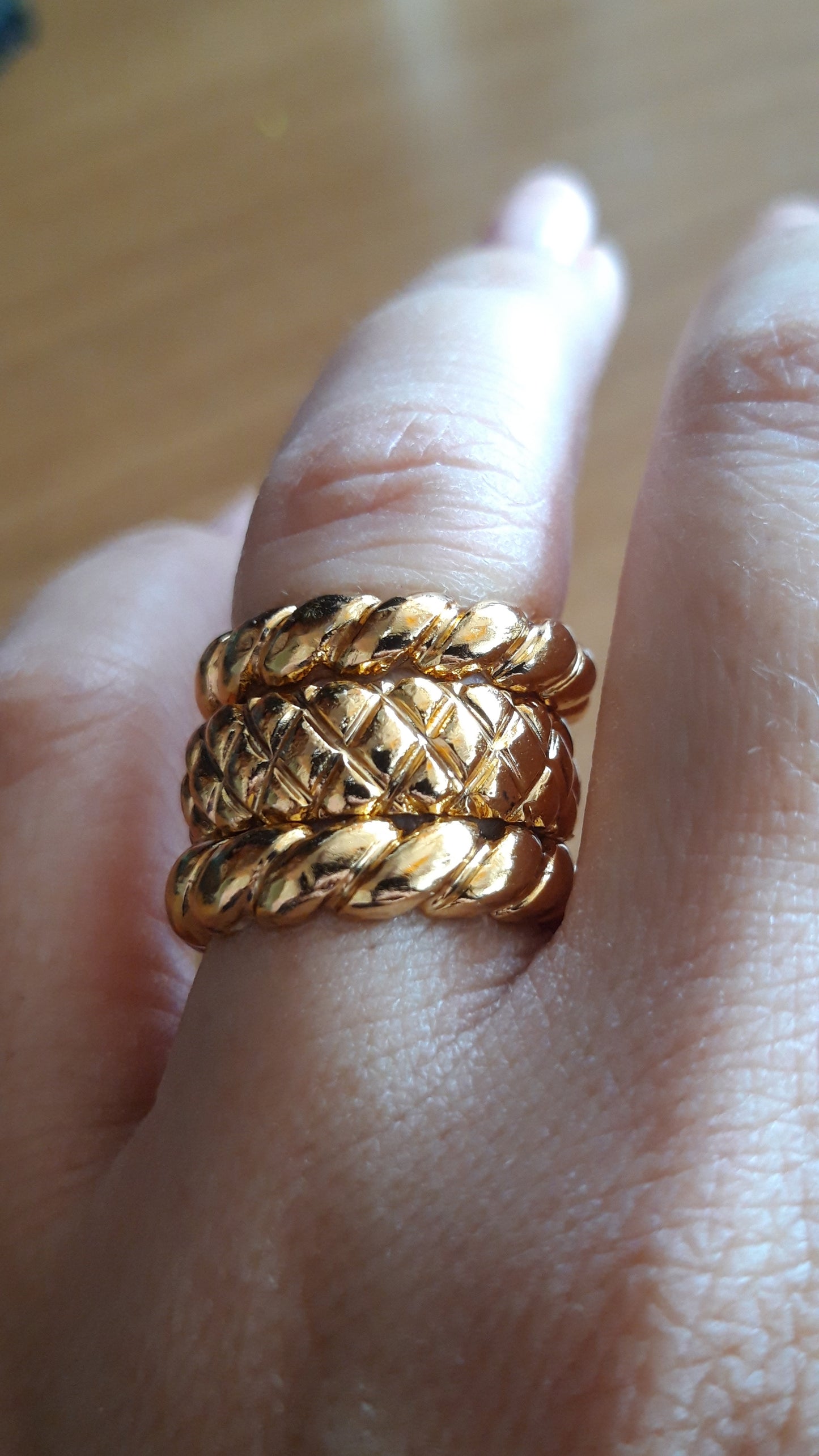 Gold Carved Band - Brass gold-plated Stacking Ring -Symbols Collection