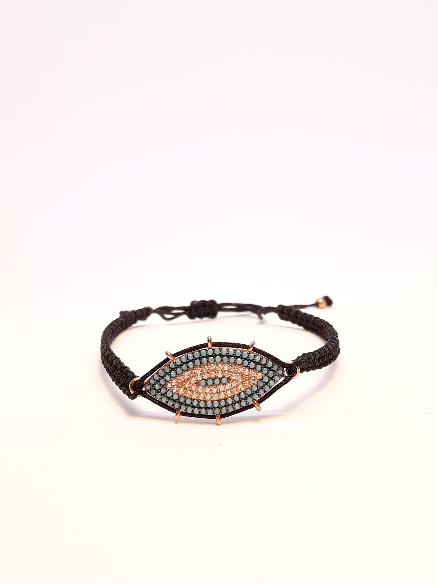 Evil Eye Bracelet "Mati macrame, silver 925 rosegold-plated with Turquoise, zircons semi-precious stones Symbols Collection