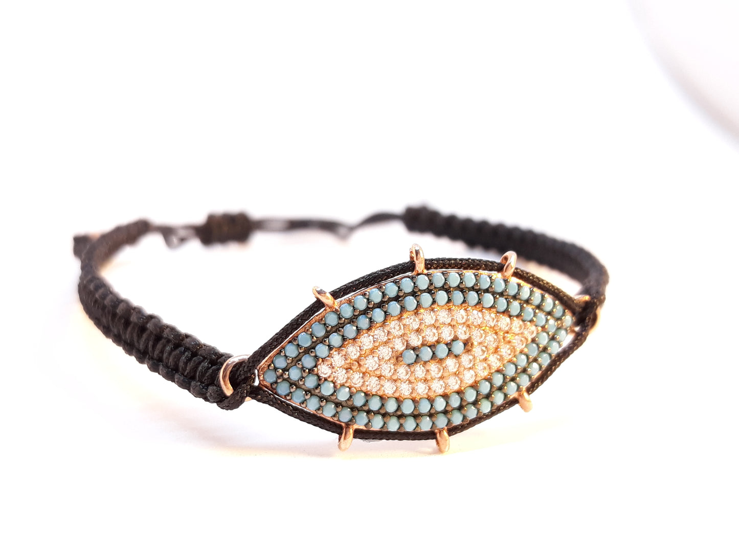 Evil Eye Bracelet "Mati macrame, silver 925 rosegold-plated with Turquoise, zircons semi-precious stones Symbols Collection