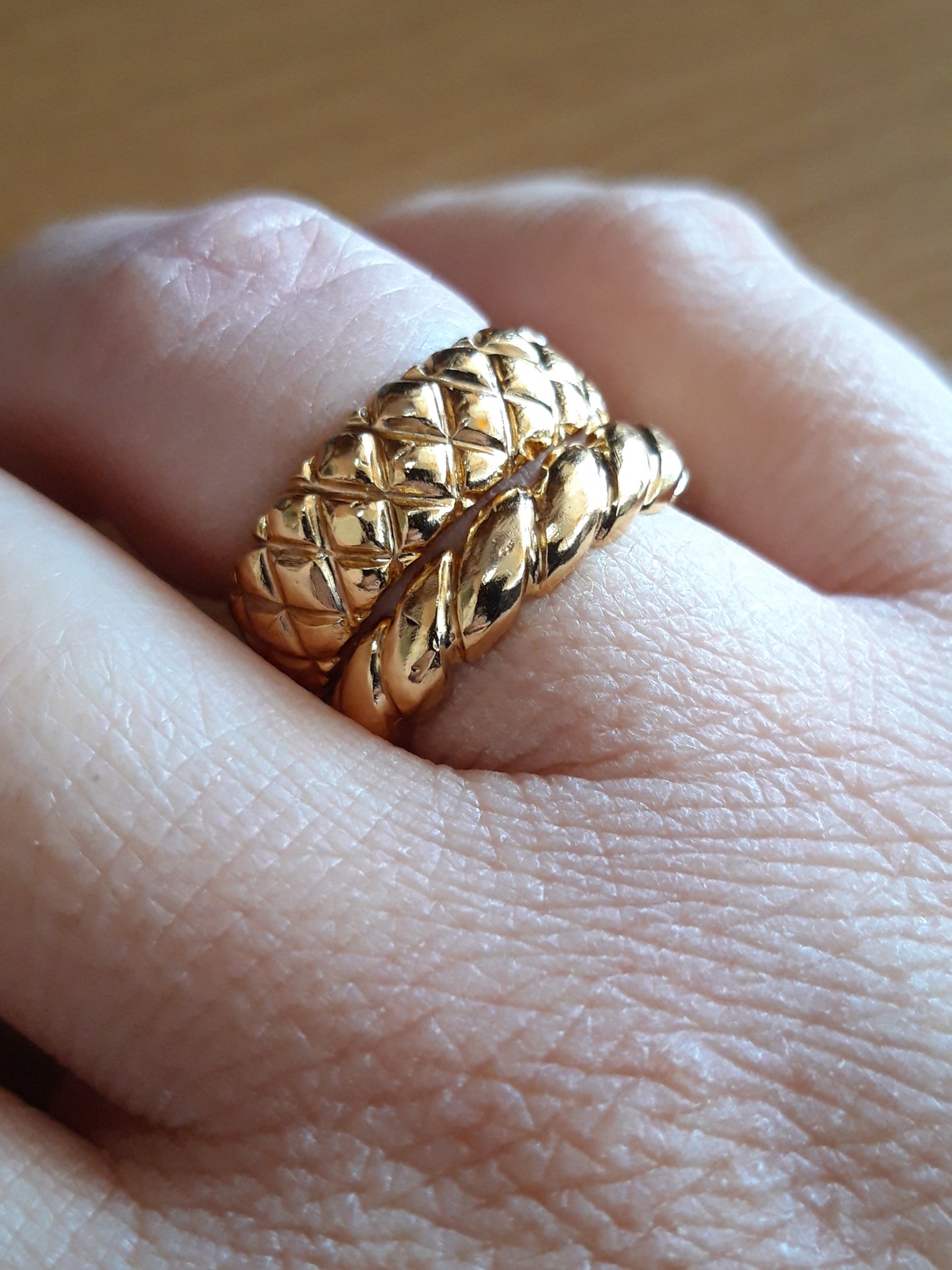 Gold Carved Band - Brass gold-plated Stacking Ring -Symbols Collection