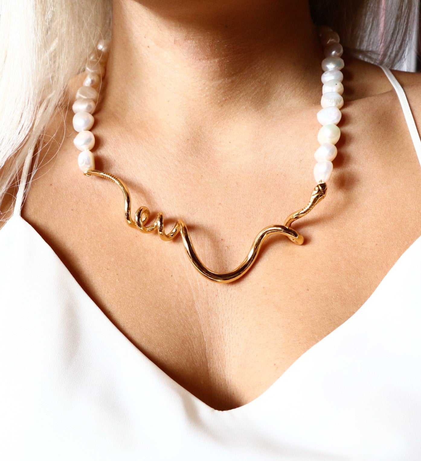 NATURAL RAW FRESHWATER PEARLS SNAKE NECKLACE